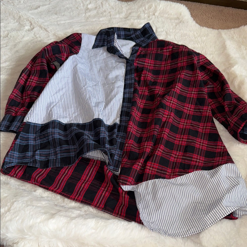 Zara Red and Black Plaid Patchwork Shirt